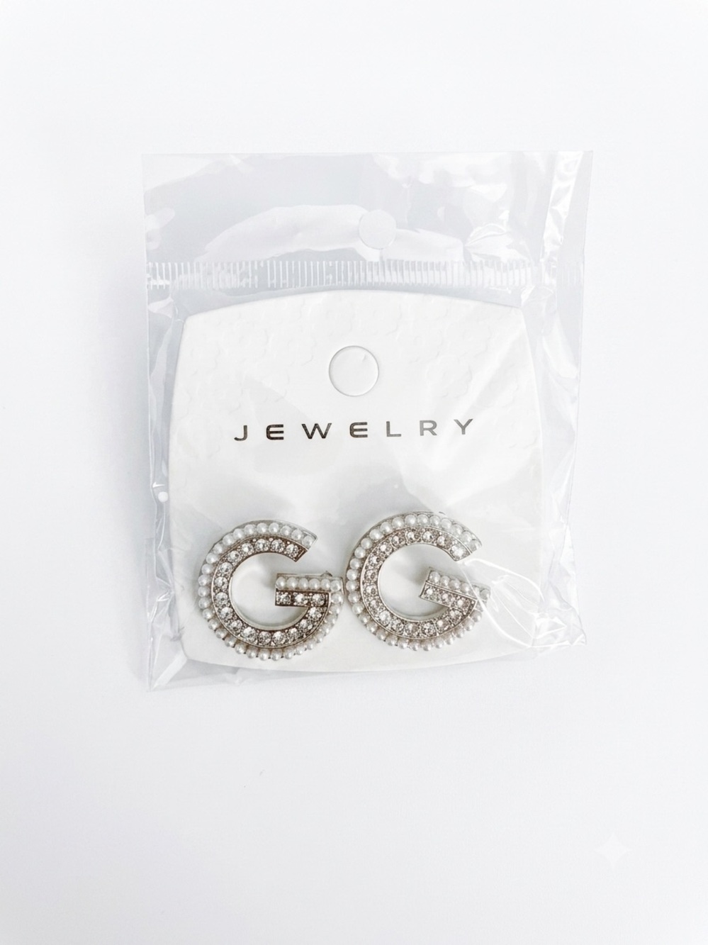 GG Crystal and faux pearl Logo Stud Earrings - Silver, NEW